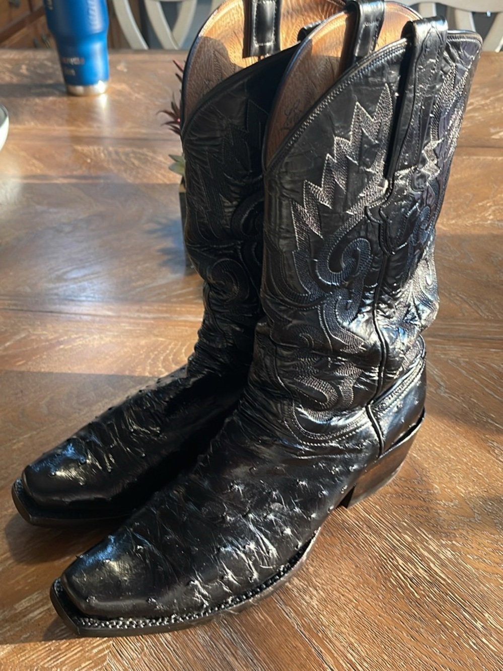 Lucchese Black Embossed Leather Cowboy Boots